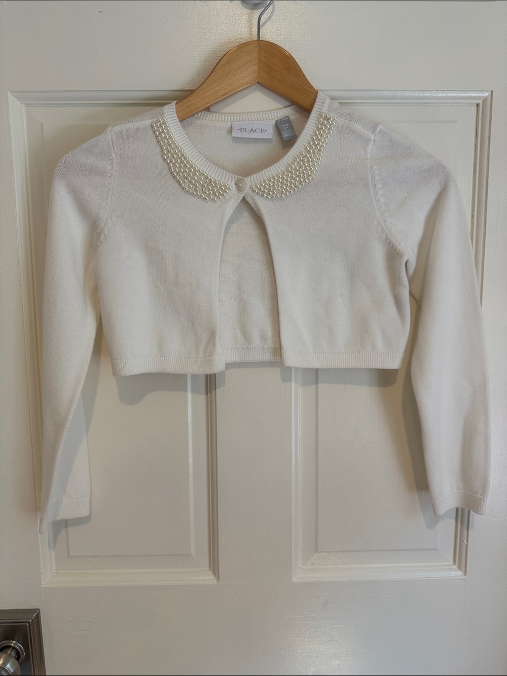 The Children's Place Ivory Pearl-Collar Cropped Cardigan size 7/8